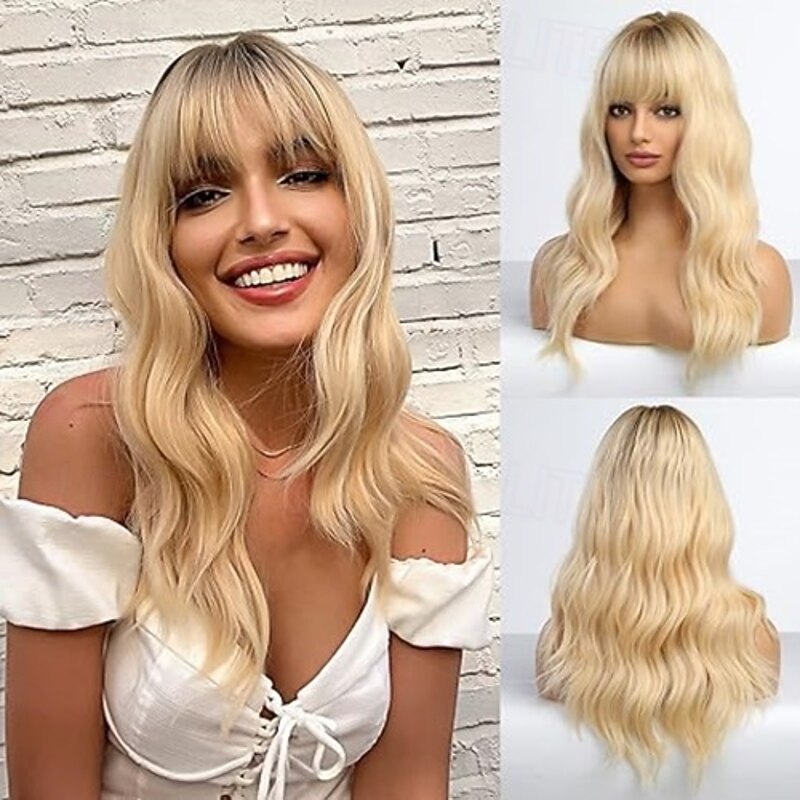 Long Wave Wigs With Bangs Curly Wigs for Women Heat Resistant Synthetic Wigs3