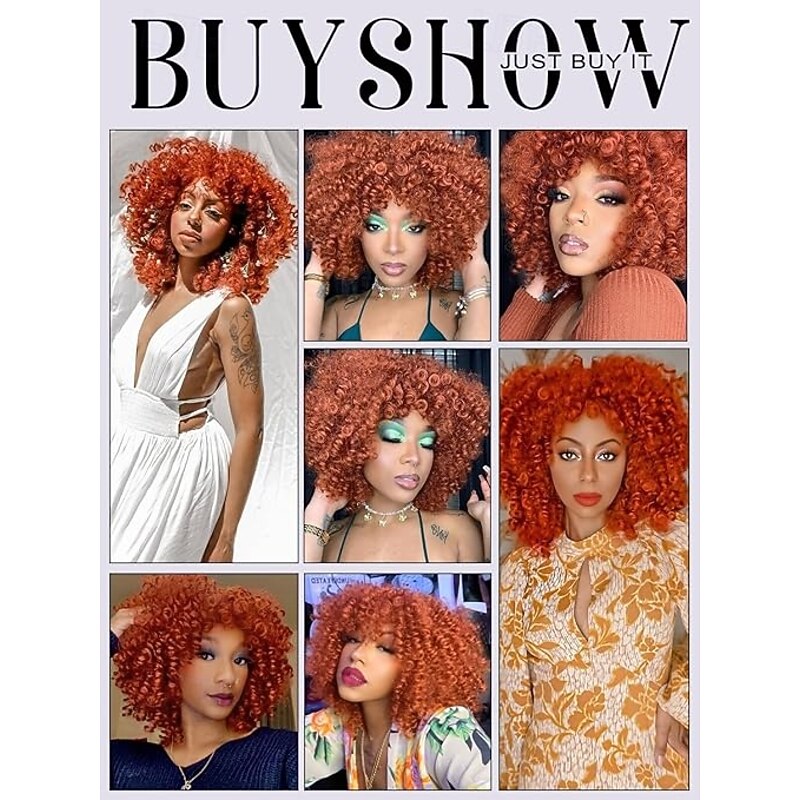 Curly Afro Wigs for Black Women Short Curly Wig with Bangs Kinky Curls Curly Hair Synthetic Wigs for African American Women2