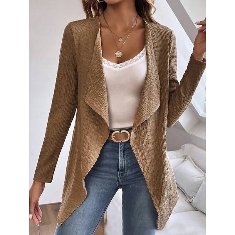 Women's Jacket Dailywear Ruffle Solid Color Windproof Vintage Regular Fit Outerwear Long Sleeve Spring White S