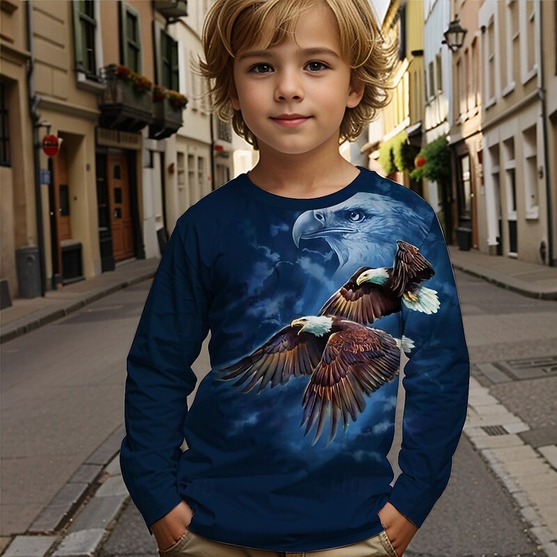 Boys' 3D Graphic Animal T shirt Tee Long Sleeve Spring Fall Fashion Basic Kids 4-12 Years Crew Neck Outdoor Casual Daily Regular Fit