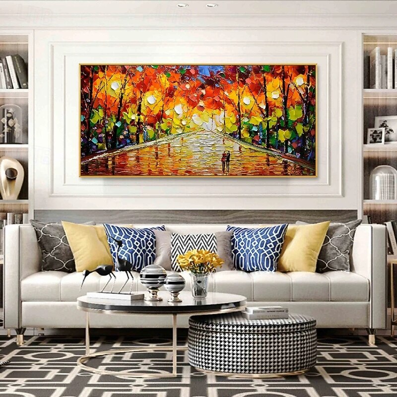 100% Hand Painted 3D pattle knife forest Oil Painting hand painted street art Forest Nordic Abstract Decorative lovers autumn Painting for Living Room bedroom wall decoration  Porch Canvas Art4