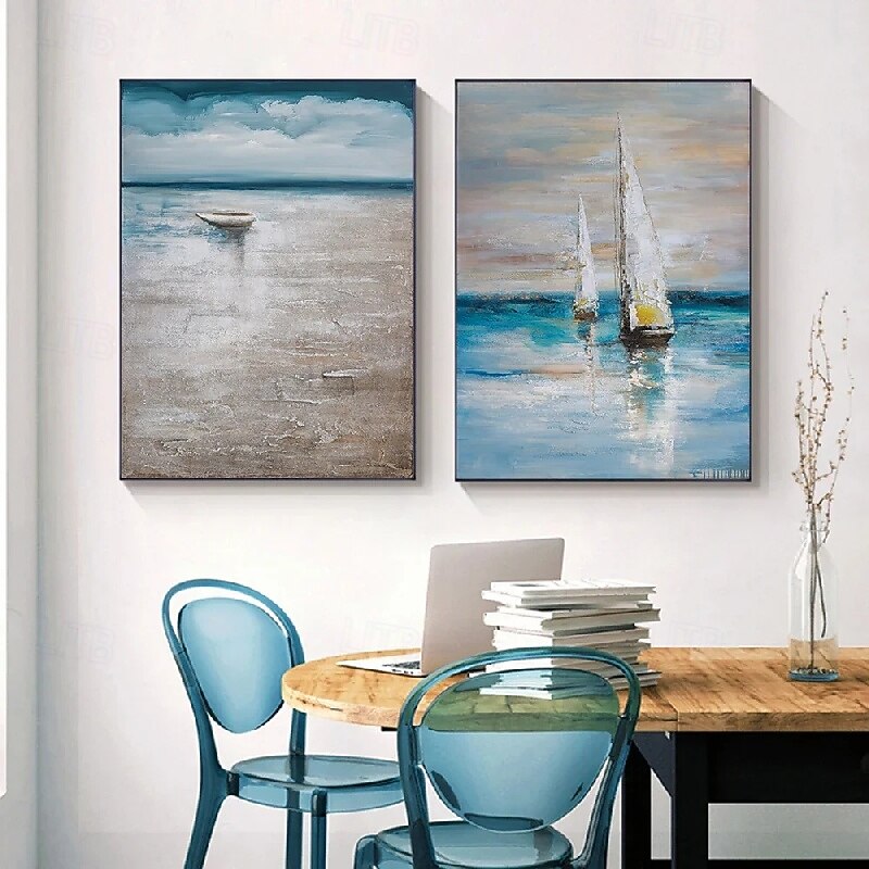Sailboat oil painting Large handmade Sailboat Party Oil Painting On Canvas Colorful Sailboats & Harbor Painting Nautical Landscape Painting for Bed Room Painting Summer Decor