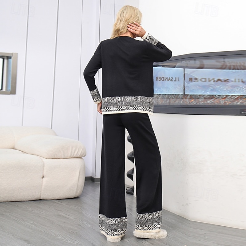 Women's Sweater Daily Solid Color Geometric Boat Neck Knitted Long Sleeve Regular Tops Knit Work Red Brown Black Fall Winter3