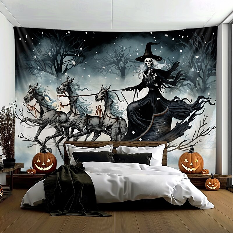 Halloween Hanging Tapestry Witch Dead Horses Wall Art Large Tapestry Mural Decor Photograph Backdrop Blanket Curtain Home Bedroom Living Room Decoration2