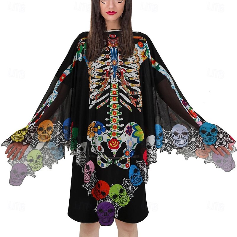 Bat Skull Skeleton Halloween Cape Costume Scary Costume Adults' Women's Carnival Party / Evening Easy Halloween Costumes Dress Up4