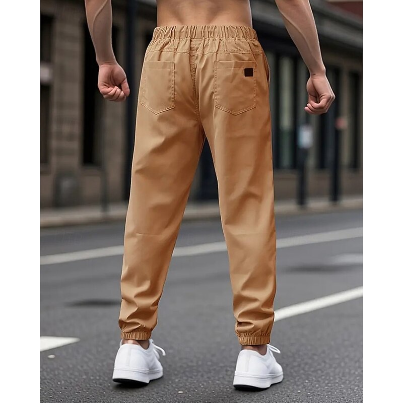 Men's Cargo Pants Joggers Trousers Pocket Drawstring Elastic Waist Plain Wearable Outdoor Daily Camping & Hiking Fashion Classic Dark Khaki Black3