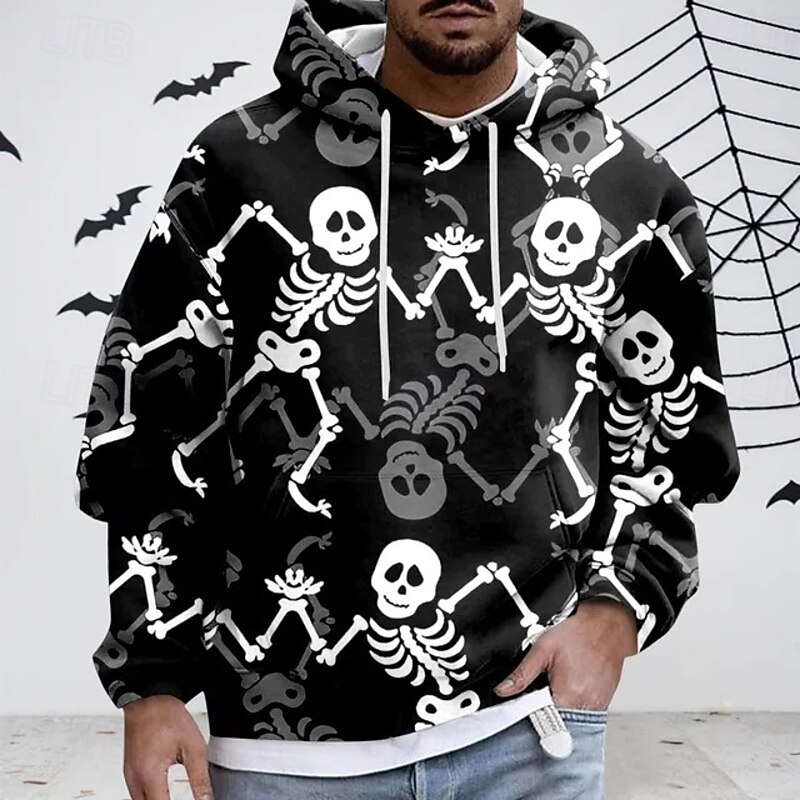 Halloween Skeleton Skull Hoodie Pullover Anime 3D Front Pocket Graphic For Couple's Men's Women's Adults' Halloween Carnival Masquerade 3D Print Party Casual Daily