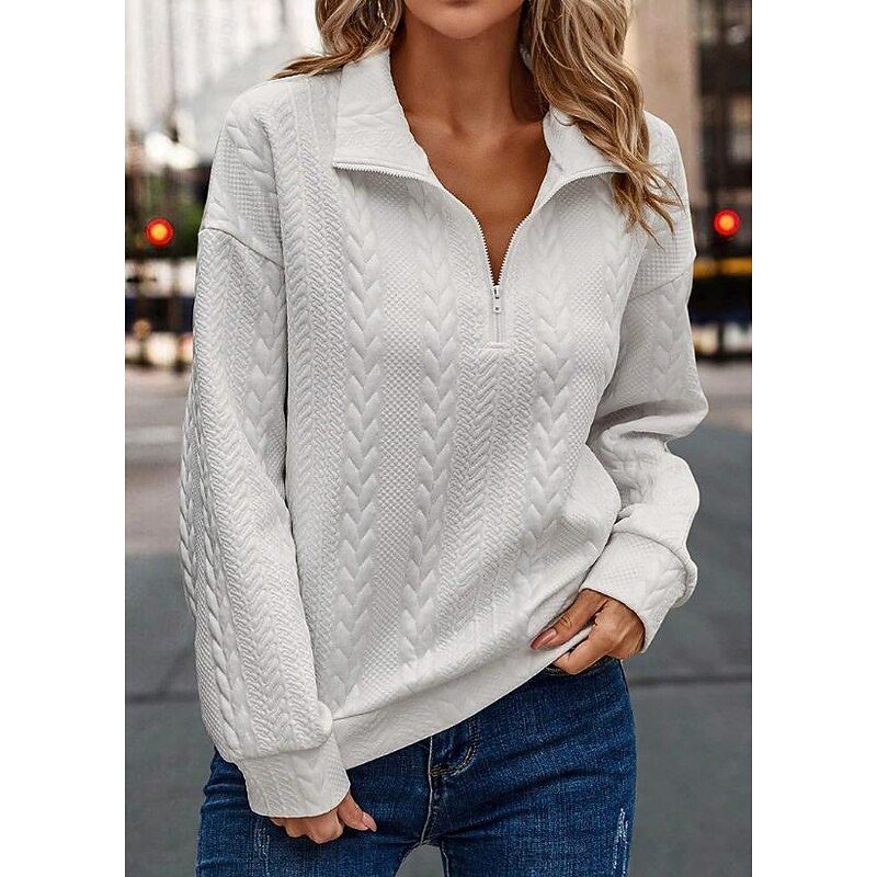 Women's Pullover Elegant Vintage Fashion Plain Work Street Dailywear High Neck Zipper Loose Fit Long Sleeve Black Light Grey Fall Winter3