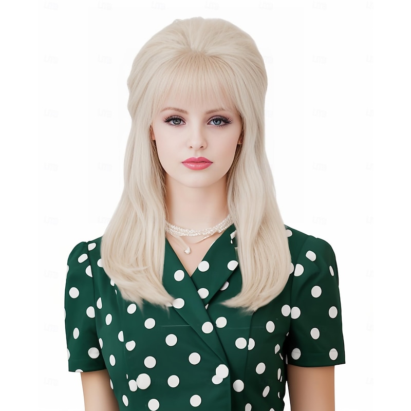 Retro Blonde Wig for 50S 60S 70S Beehive Gold Wavy Wig for Women with Bangs Big Bouffant Costume Wig for Carnival,Party,Daily Use Not Including Glasses Halloween Wigs