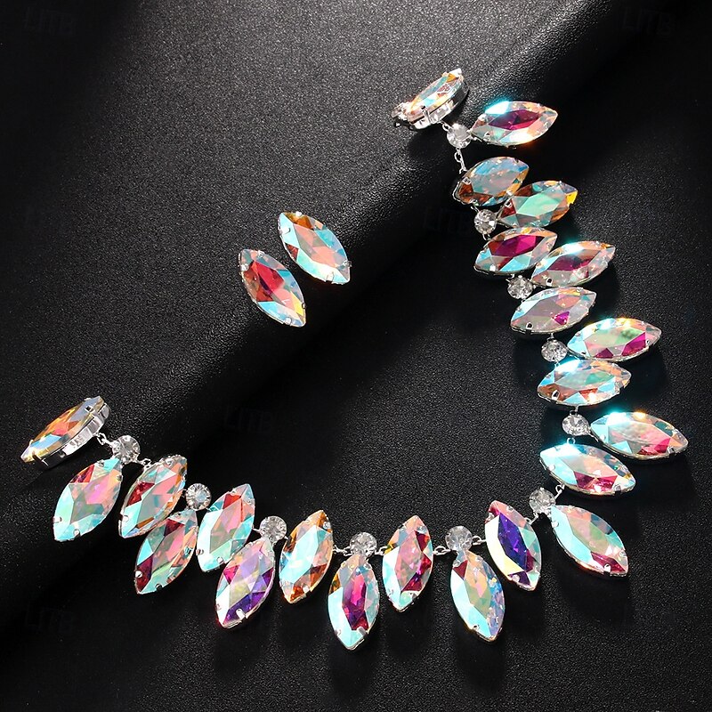 Bridal Jewelry Sets 1 set Zircon Rhinestone 1 Necklace Earrings Women's Elegant Stylish Colorful Cute Fancy Precious Diamond Water Drop Jewelry Set For Wedding Party2