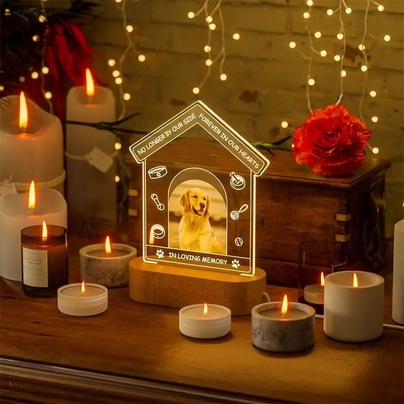 Personalized Light Up Photo Frame Custom Pet Dog Memorial Night Light Remembrance Gift USB-Powered Acrylic Lamp Unique for Pet Lovers Ideal for Home Living Room and Office Decor2