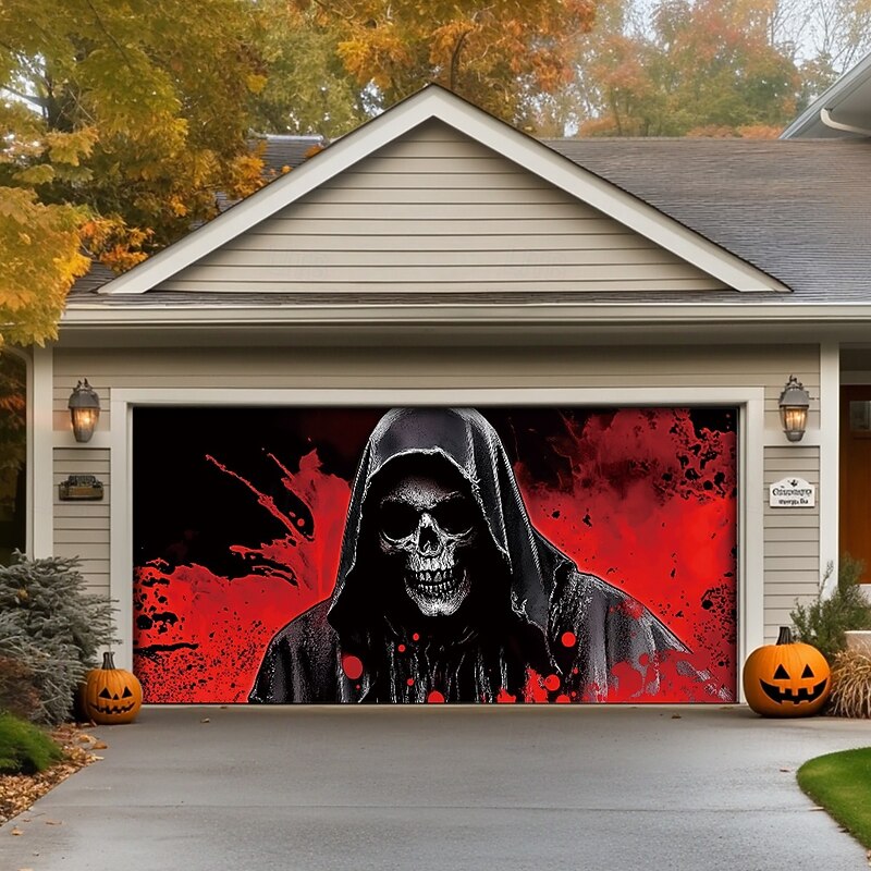 Halloween Door Decorations Outdoor Halloween Garage Door Cover Skeletons Banner Large Tapestry Backdrop Decoration for Holiday Outdoor Garage Door Home Wall Decorations 14
