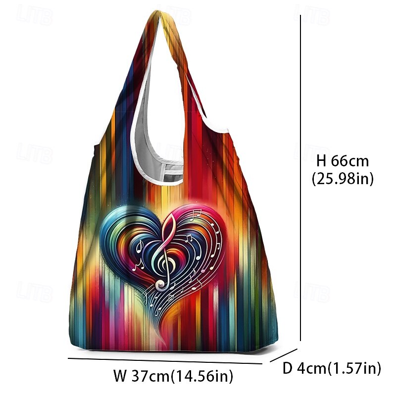Colorful Music Note Print Foldable Tote Bag - Artistic and Eco-Friendly Reusable Bag for Shopping and Daily Use3