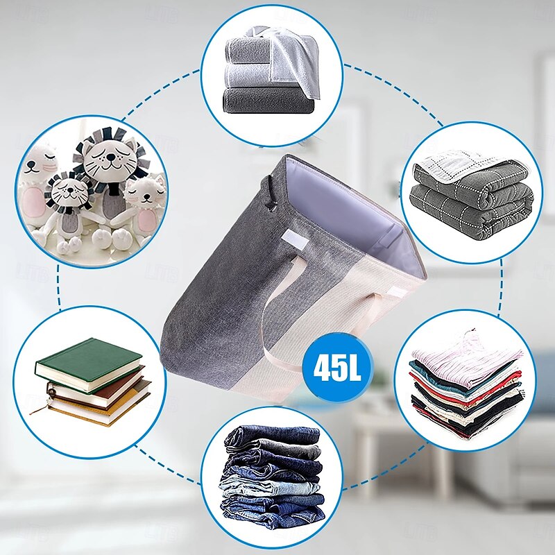 45L Foldable Laundry Hamper with Handle - 23-Inch Narrow Slit Collapsible Basket - Dirty Clothes Storage for Bathroom, Bedroom, Living Room - Space-Saving Corner Storage Basket for Clothes Organization and Room Decor2