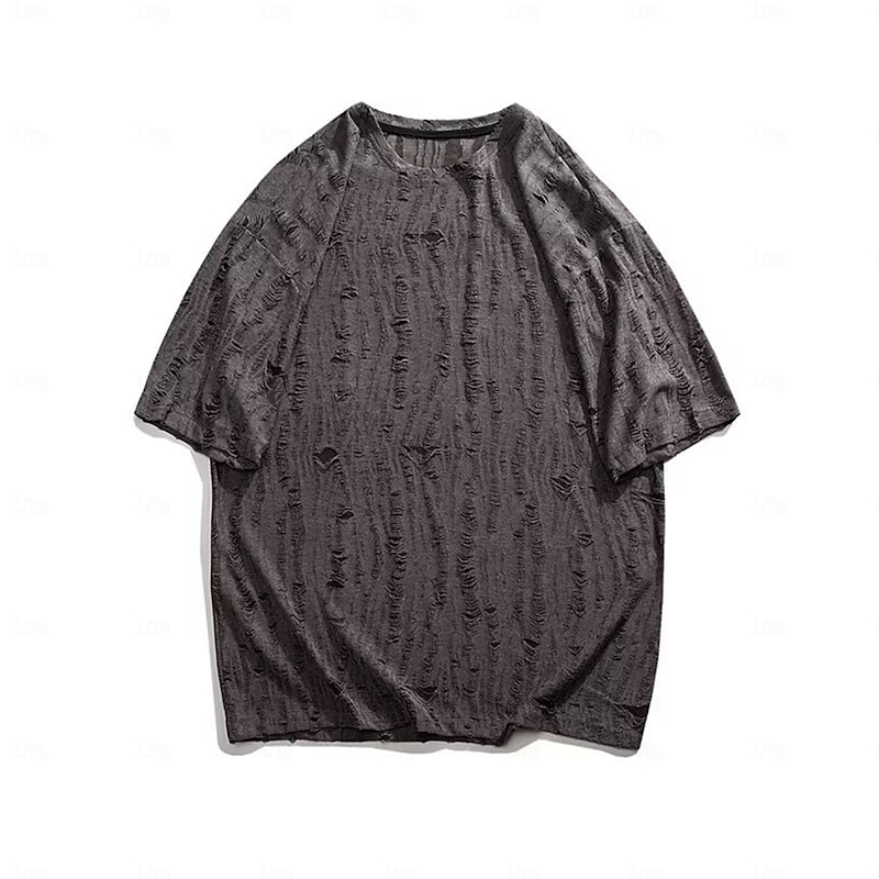 Men's Shirt T Shirt Short Sleeve Shirt Knit Tee Short Sleeve Collar Round Neck Spring & Summer Plain Fashion Vintage Style Casual Vacation Casual Holiday Black Beige Coffee Top Tee for Men4