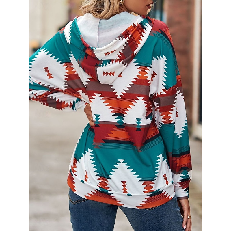 Women's Hoodie Sweatshirt Casual Geometric Dailywear Crew Neck Long Sleeve Yellow Pink Blue Green Fall Winter2