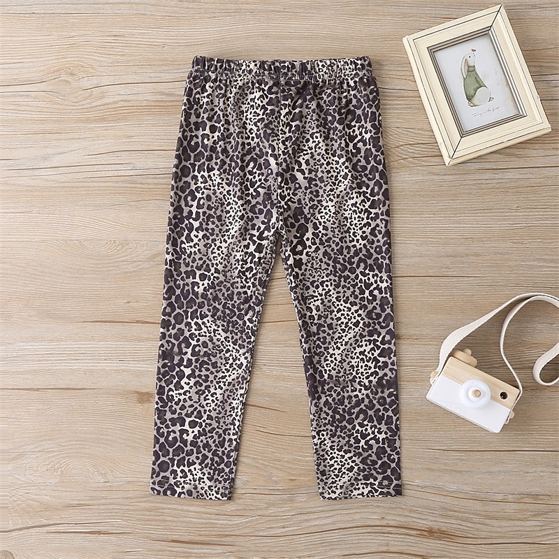 Girls' 3D Animal Leopard T-shirt & Pants T-shirt Set Long Sleeve Spring Fall Sports Fashion Daily Kids 4-12 Years Crew Neck Outdoor Vacation Sports Tailored Fit4