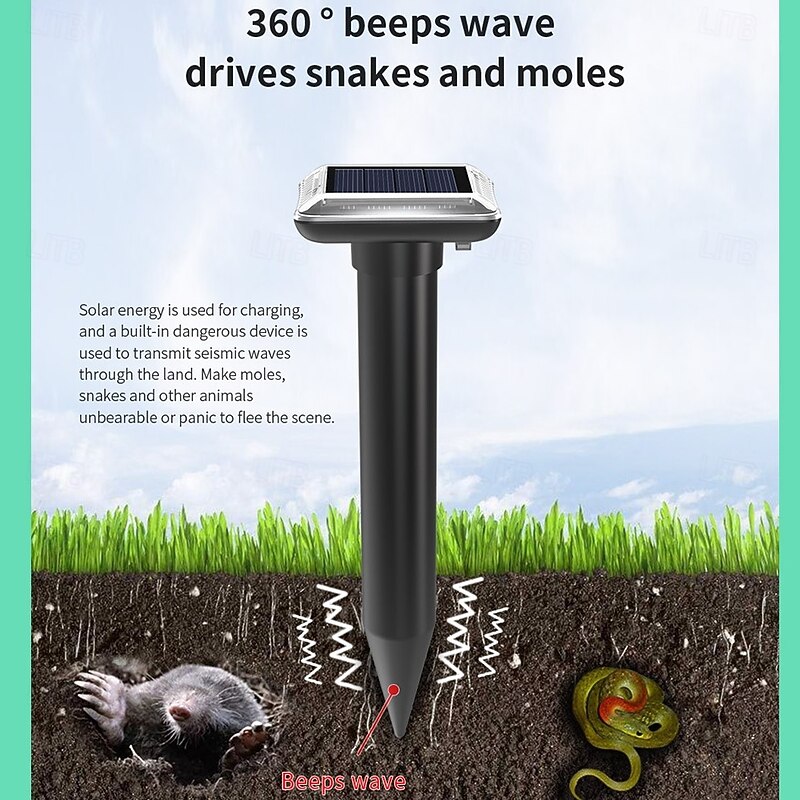 1pc Solar Mole Repellent IP56 Ultrasonic Solar Mole Repeller Vole Repeller Pest Control Mole Outdoor Lawn Farm Garden2