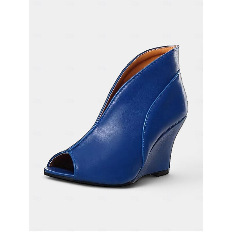 Women's Black Open-Toe Wedge Heels - Stylish Faux Leather Ankle Booties for Casual and Dressy Occasions3