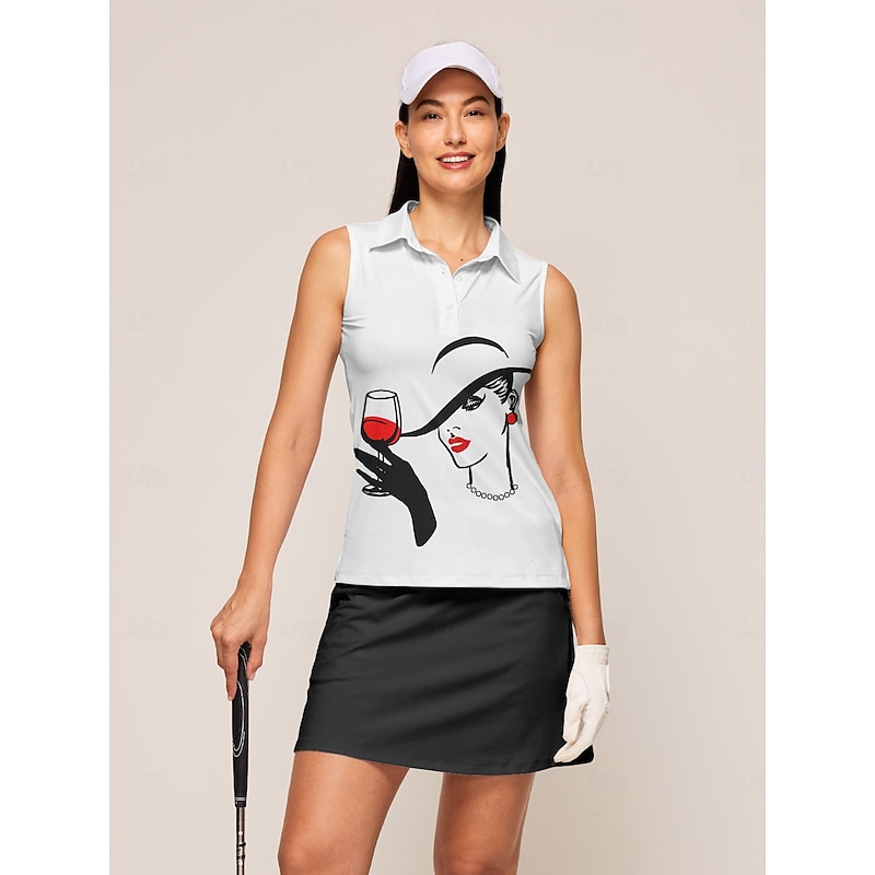 Women's Golf Polo Shirt White Sleeveless Top Ladies Golf Attire Clothes Outfits Wear Apparel