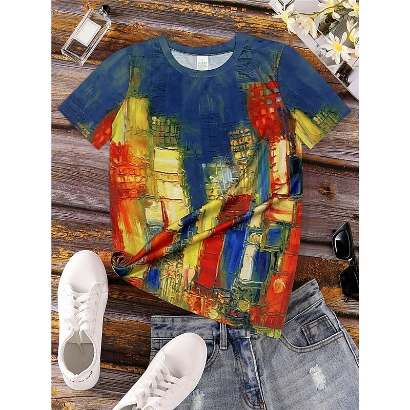 Women's T Shirt Casual Print Short Sleeve Regular Tops Daily Navy Blue Summer2