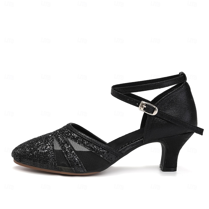 Women's Black Glitter Ballroom Dance Shoes – Strappy Latin Heels for Salsa, Tango & Performance2