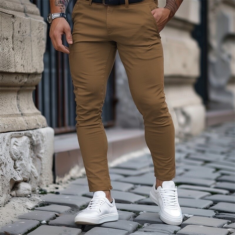 Men's Trousers Chinos Chino Pants Casual Pants Pocket Plain Comfort Breathable Full Length Outdoor Daily Going out Fashion Streetwear Black White Micro-elastic2