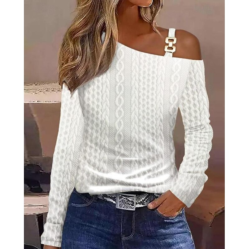 Women's Blouse Stylish Modern Long Sleeve Regular Tops Work Daily White Spring Fall