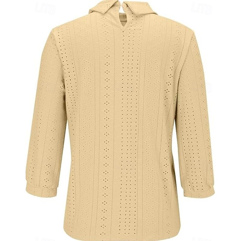 Women's Blouse Stylish Modern Hollow Out 3/4 Length Sleeve Regular Tops Shirt Collar Work Daily Yellow Blue Sky Blue Green Spring Fall3