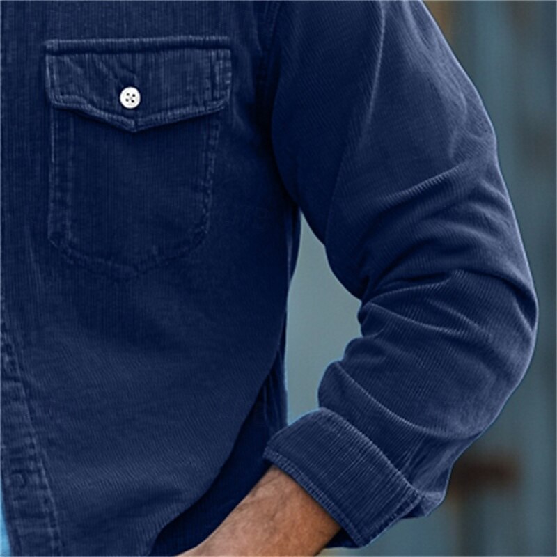 Men's Shirt Button Up Shirt Casual Shirt Corduroy Shirt Black Dark Navy Beige Long Sleeve Plain Collar Daily Vacation Clothing Apparel Fashion Casual3