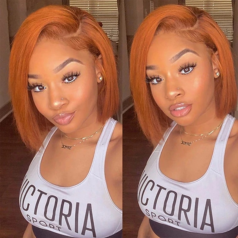 13x4 Lace Frontal Wig Ginger Short Bob Lace Frontal Wig Colored Human Hair Wigs 150% Density