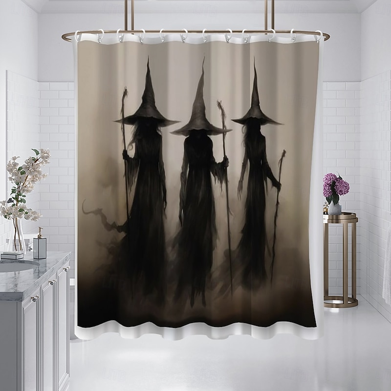 Halloween Flower Witch Shower Curtain Modern Machine Washable Waterproof Polyester Fabric Used for Bathroom Decoration Bathtub with 12 Hooks