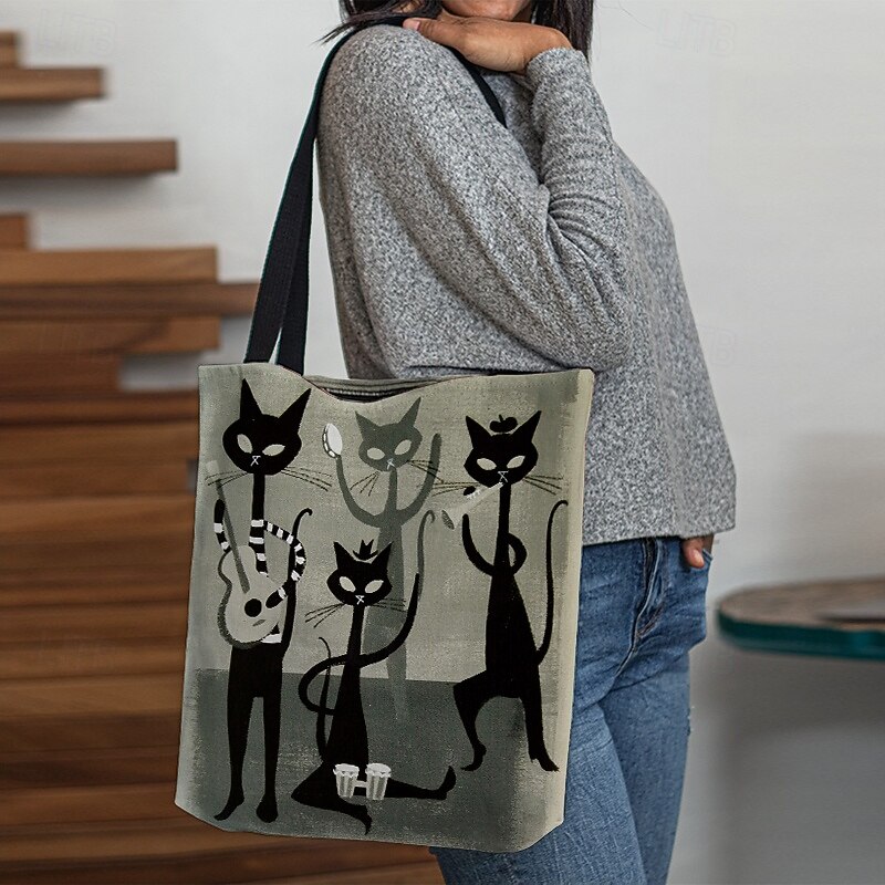 Chic Cat Band Canvas Tote Bag – Stylish and Durable Shoulder Bag with Unique Feline Design for Everyday Use2