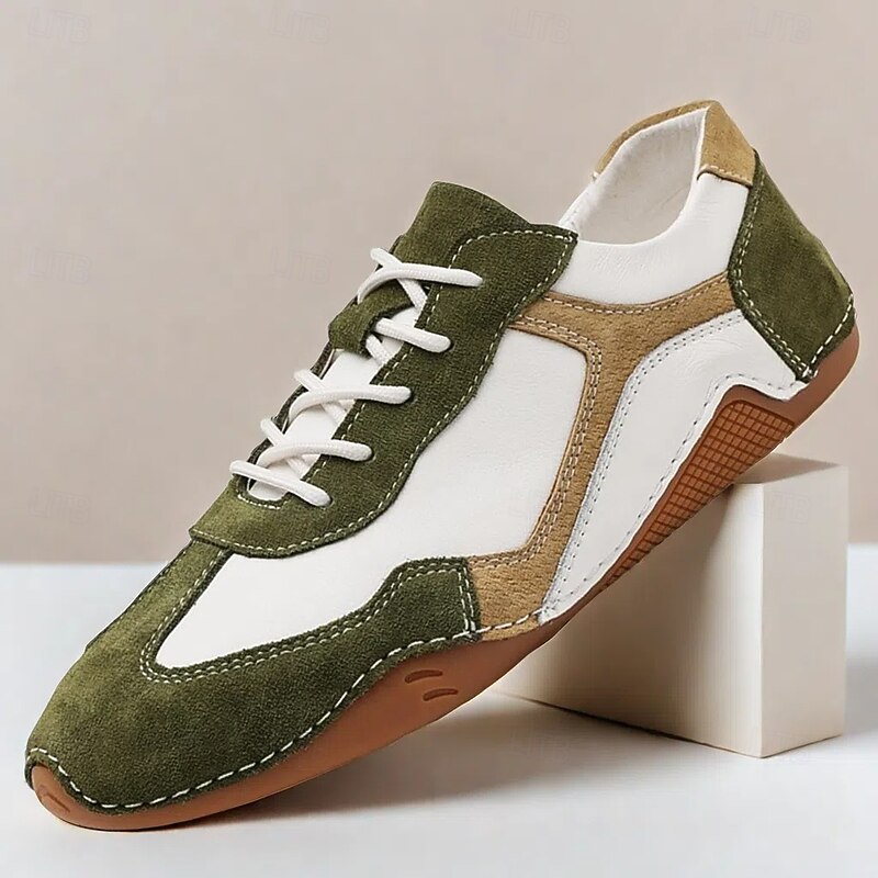 Men's Green and White Suede Sport Sneakers with Lace-Up Design - Comfortable and Stylish for Casual and Athletic Wear