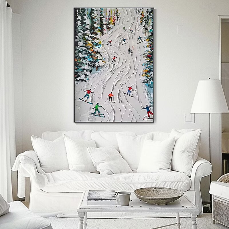 Mintura Handmade Ski Sport Oil Paintings On Canvas Modern Wall Art Room Decoration Abstract Snowy Mountain Landscape Picture For Home Decor Rolled Frameless Unstretched Painting3