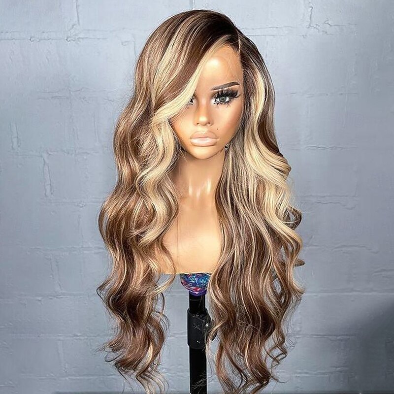 Unprocessed Virgin Hair 13x4 Lace Front Wig Layered Haircut Brazilian Hair Wavy Multi-color Wig 130% 150% Density with Baby Hair Ombre Hair Highlighted / Balayage Hair Glueless For Women Long Human2