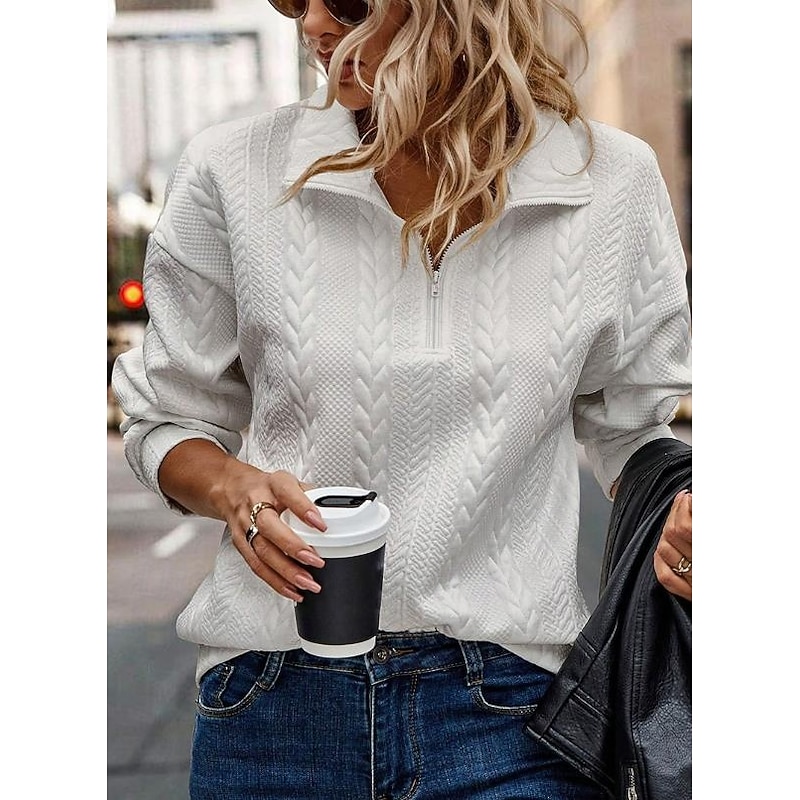 Women's Pullover Elegant Vintage Fashion Plain Work Street Dailywear High Neck Zipper Loose Fit Long Sleeve Black Light Grey Fall Winter