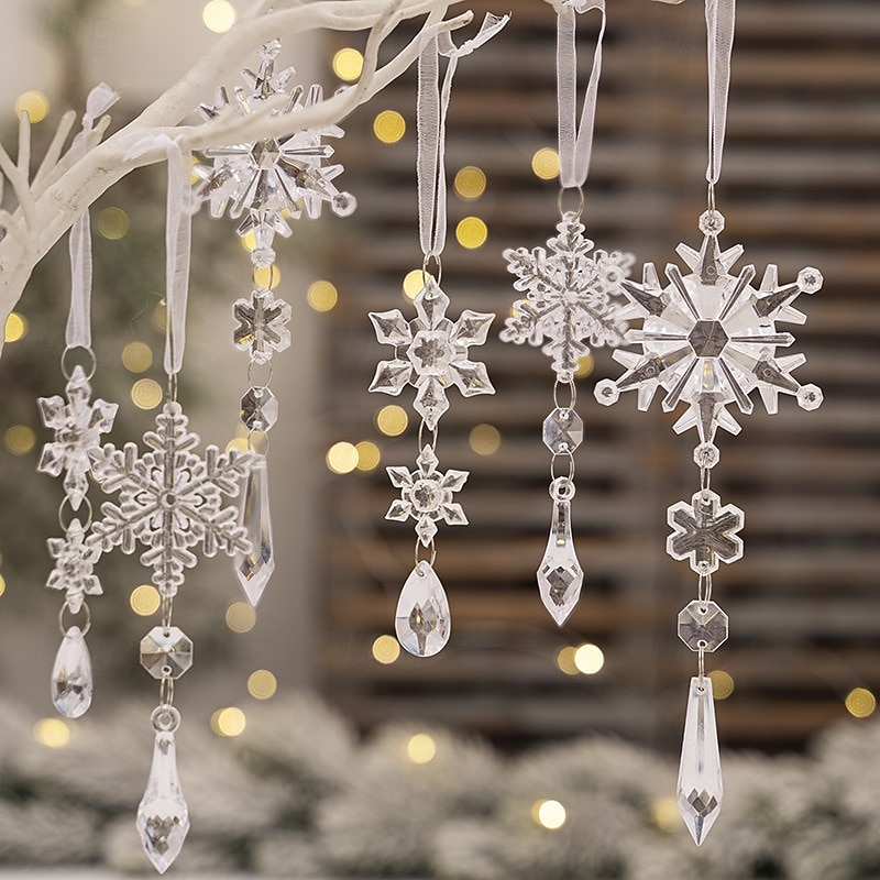 6PCS Creative Christmas Acrylic Snowflake Ornaments, Christmas Tree Hanging Decorations, Ice Bar Simulation Snowflakes