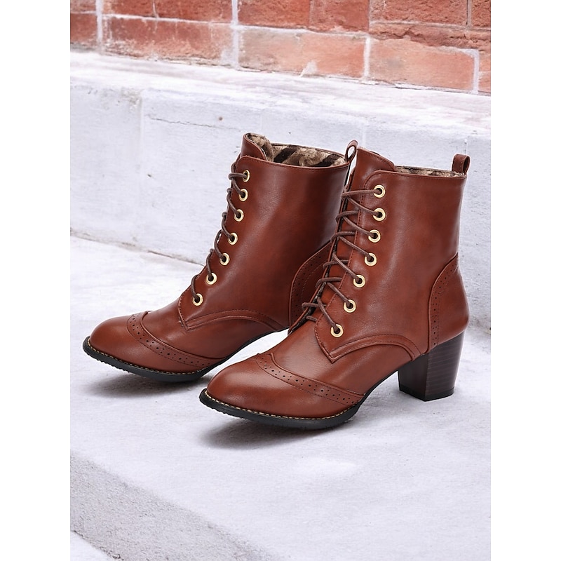 Women's Brown Lace-Up Victorian Boots with Mid-Heel - Ideal for Casual Wear, Outdoor Activities, and Weekend Outings2