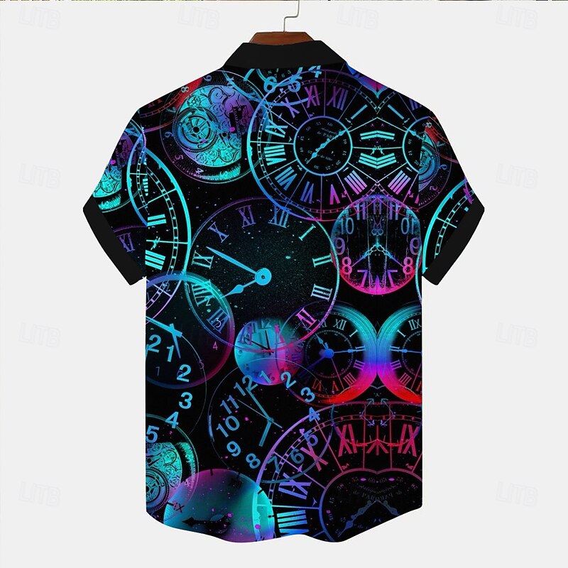 Men's Neon Beach Shirt Button Up Shirt Short Sleeve Hawaiian Vacation Daily Summer Spring Collared Shirts Pocket Blue2