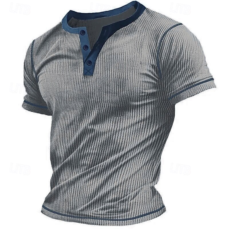 Men's Waffle Henley Shirt Tee Top Solid Color Henley Outdoor Casual Short Sleeve Button Clothing Apparel Polyester Fashion Designer Comfortable