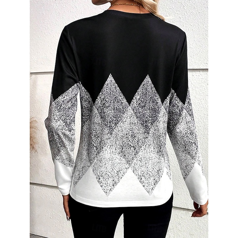 Women's T shirt Long Sleeve Crew Neck Long Sleeve Tunic Casual Print Regular Tops Daily Black Spring Fall Prefall2