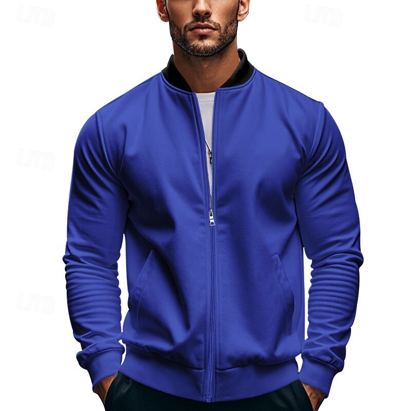 Men's Lightweight Jacket Varsity Jacket Daily Vacation Breathable Patchwork Spring & Fall Color Block Fashion Classic Stand Collar Regular Black Yellow Red Navy Blue Royal Blue Jacket 16
