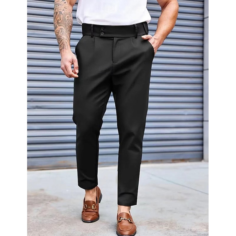 Men's Dress Pants Tapered pants Trousers Suit Pants Pleated Pocket Plain Comfort Soft Full Length Formal Wedding Business Fashion Streetwear Black Blue