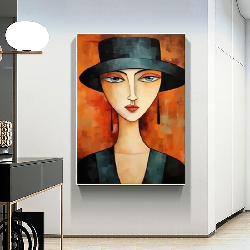 Hand painted Contemporary art of woman's portrait Face Art Handmade Oil Painting Abstract Modern Rolled Canvas (No Frame)