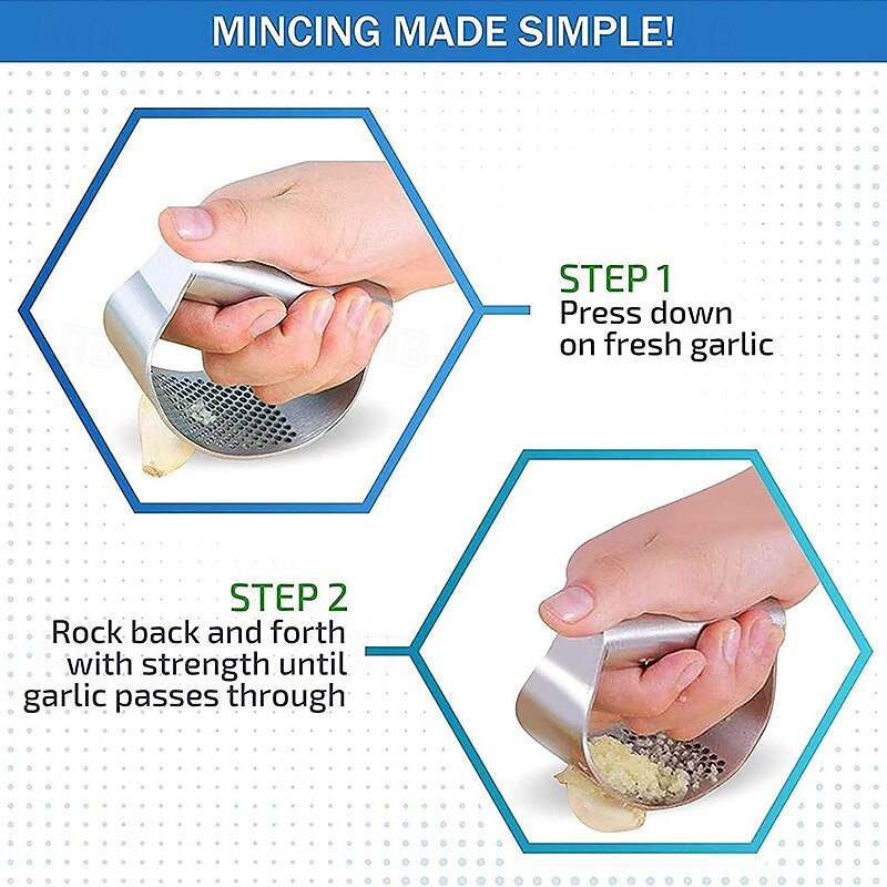 Garlic Press Set - Stainless Steel Rocker Garlic Press with Black Peeler and Cleaning Brush, Mincer Crusher and Chopper for Easy Garlic Preparation2