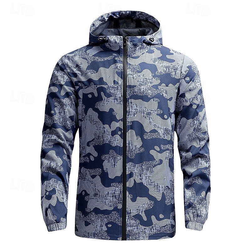 Men's Softshell Jacket Hiking Jacket Outdoor Camouflage Sun Protection Windproof Quick Dry Jacket Hoodie Full Zip Traveling Navy Blue Blue Grey4