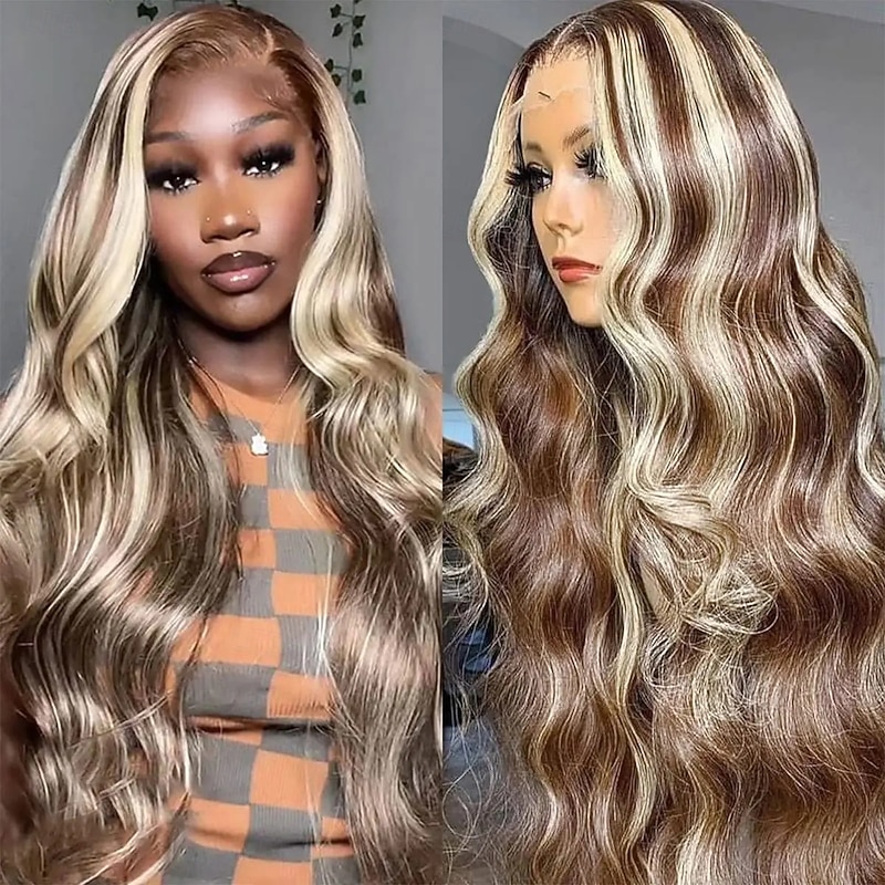 P4/613 Highlight Blonde 13x4 Lace Front Wigs Human Hair Body Wave Wigs 180% Density