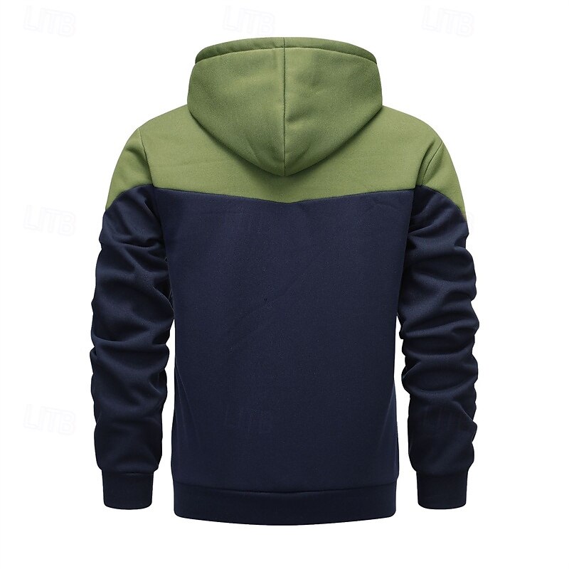 Men's Full Zip Hoodie Zip Up Hoodie Black Army Green Hooded Color Block Zip Up Patchwork Sports & Outdoor Daily Holiday Polyester Streetwear Basic Casual Spring &  Fall Clothing Apparel Hoodies2
