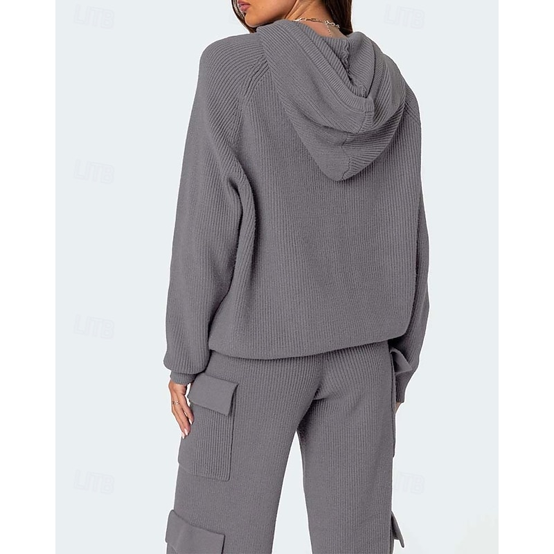 Women's Pullover Sweater Jumper Daily Casual Solid Color Hooded Pocket Long Sleeve Regular Tops Knit Home Work Daily Gray Fall Winter3